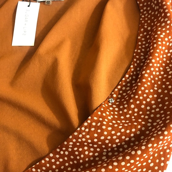 NWT Sugar lips Burnt orange white polka dot wrap dress size xs - Picture 5 of 14